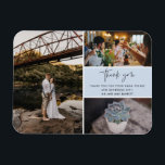 Magnet Flexible Thank You Blue Photo Collage Wedding<br><div class="desc">Blue and black thank you design wedding thank you magnets featuring three of your favorite wedding photos. Show your family and friends your appreciation for being a part of your wedding celebration with one of these beautiful keepsakes. Customize with your short message and names. Contact me through the button below...</div>