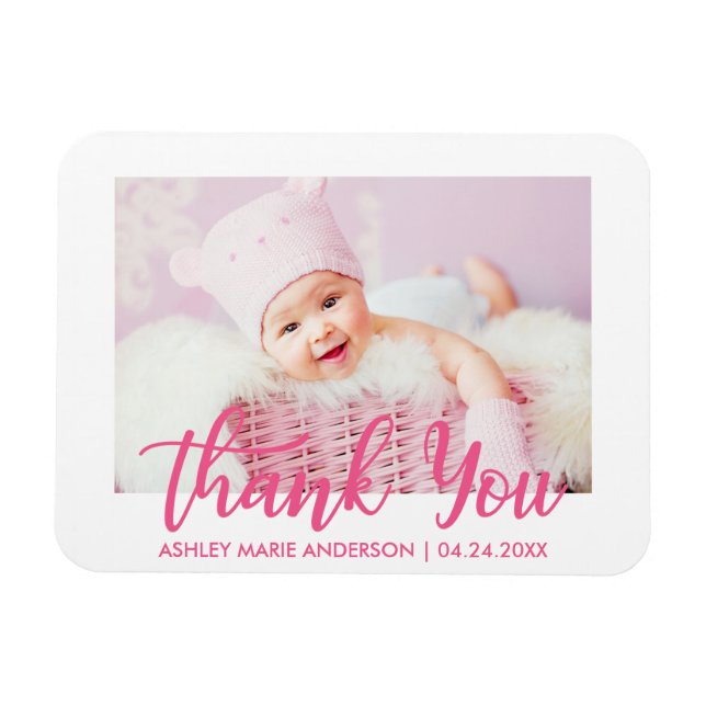 Magnet Flexible Thank You Modern New Baby Hot Pink (Horizontal)
