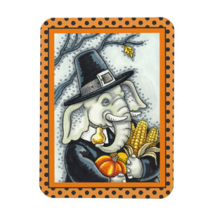 MAGNET FLEXIBLE THANKSGIVING PACHYDERM, THANKFUL PILGRIM ELEPHANT