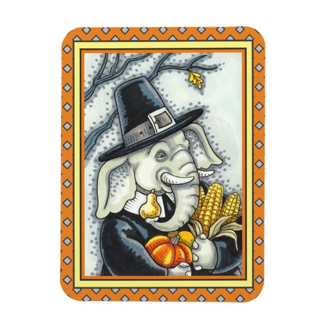 MAGNET FLEXIBLE THANKSGIVING PACHYDERM, THANKFUL PILGRIM ELEPHANT (Vertical)