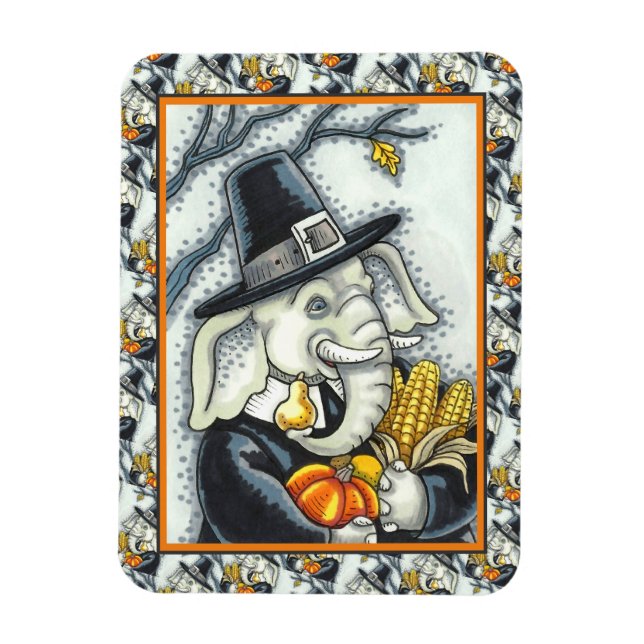 MAGNET FLEXIBLE THANKSGIVING PACHYDERM, THANKFUL PILGRIM ELEPHANT (Vertical)
