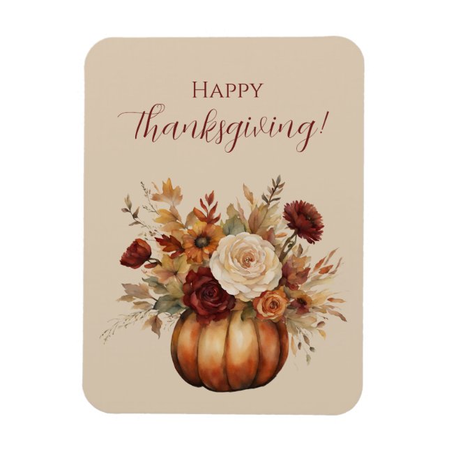 Magnet Flexible Thanksgiving-Watercolor Citrouille et fleurs- (Vertical)