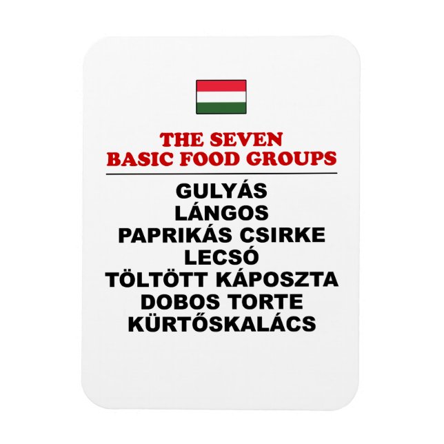 Magnet Flexible The Seven Basic Food Groups Funny Hungarian (Vertical)