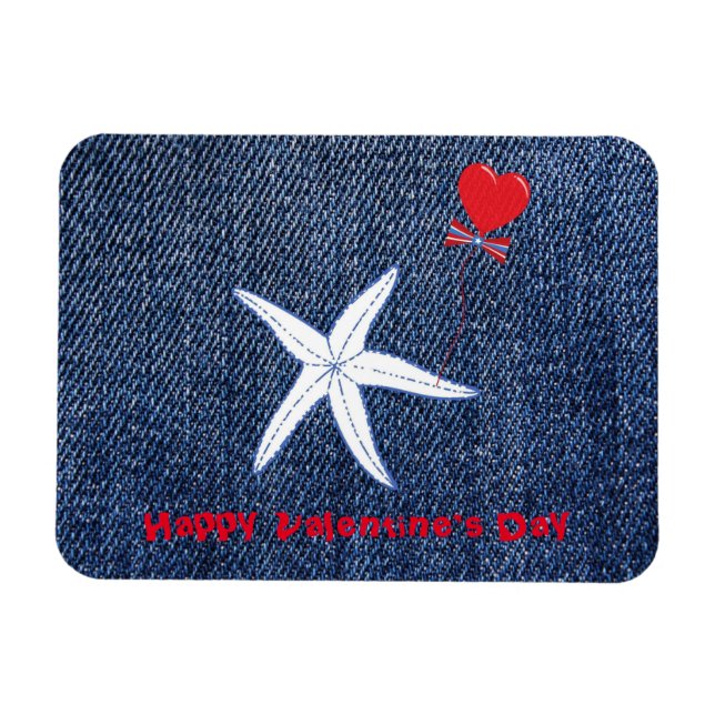Magnet Flexible Thème côtier Saint-Valentin Coeur rouge & Starfish (Horizontal)
