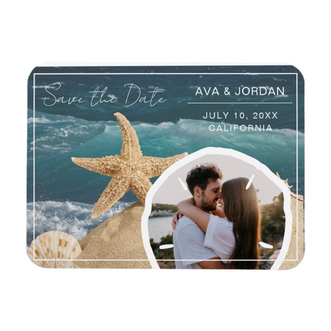 Magnet Flexible Thème de plage Enregistrer la date Photo Mariage (Horizontal)