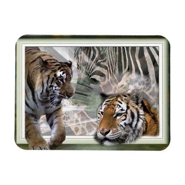 Magnet Flexible Tigres, Zèbre, Giraffe, Jungle Primitive (Horizontal)