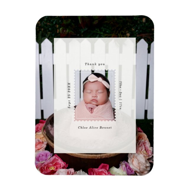 Magnet Flexible Timbre Moderne Photo Naissance Bébé Merci (Vertical)