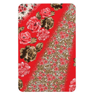 Magnet Flexible Tissu rouge éclatant avec floral complexe et