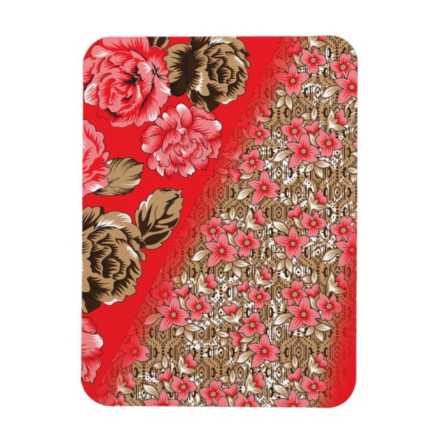 Magnet Flexible Tissu rouge éclatant avec floral complexe et (Vertical)