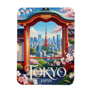 Magnet Flexible Tokyo Japon Moderne Skyline Fleur de Cerisier Voya