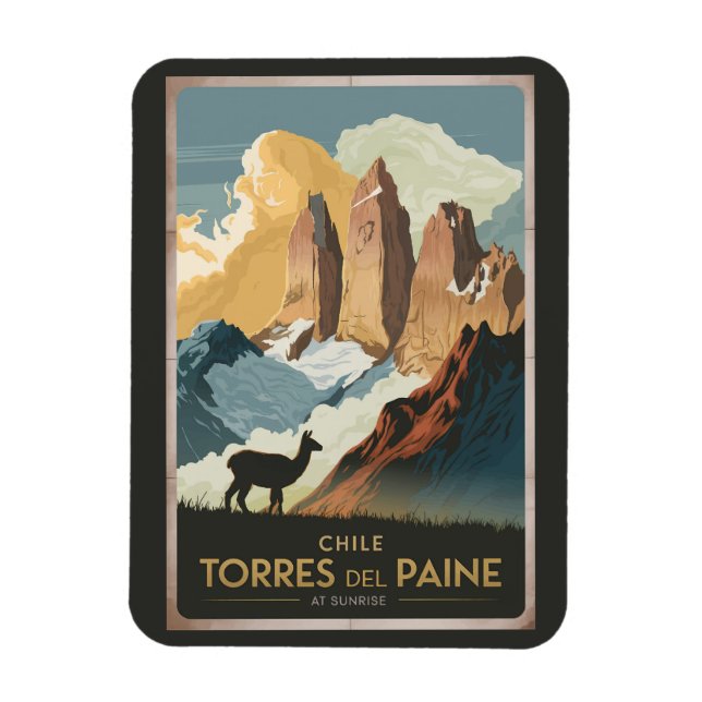 Magnet Flexible Torres del Paine Chile Illustration Travel Art (Vertical)