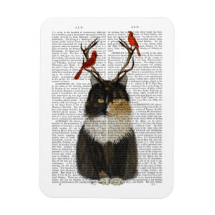 Magnet Flexible Tortoiseshell Cat with Antlers and Red Birds