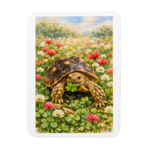 Magnet Flexible Tortue à l'aquarelle avec trèfle porte-bonheur