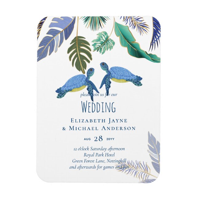 Magnet Flexible Tortues de mer Mariage bleu jaune (Vertical)