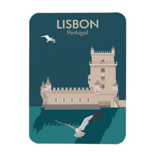 Magnet Flexible Tour de Belem de Lisbonne dans le style poster vin