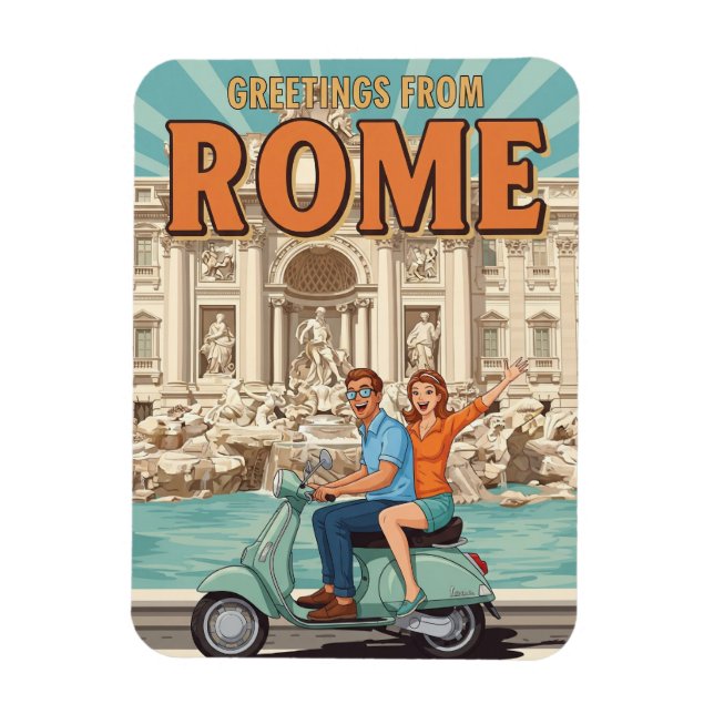 Magnet Flexible Tourists on Vespa in Rome Italy Postcard (Vertical)