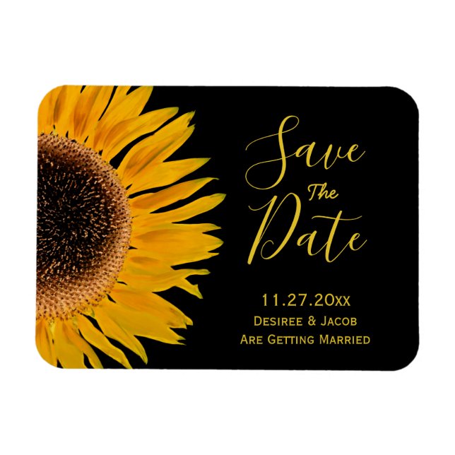 Magnet Flexible Tournesol Jaune Rustique Noir Enregistrer La Date (Horizontal)