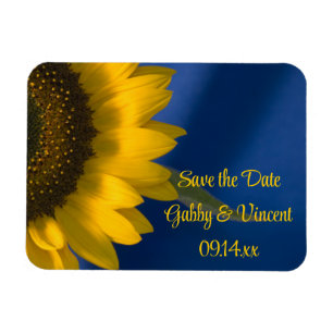 Magnet Flexible Tournesol jaune sur mariage bleu Enregistrer la da