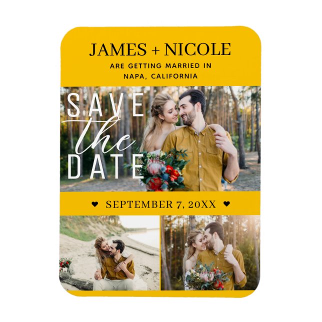Magnet Flexible Tournesol moderne Enregistrer la date Mariage 3 ph (Vertical)