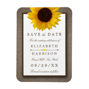 Magnet Flexible Tournesol Rustique Sur Burlap Enregistrer La Date