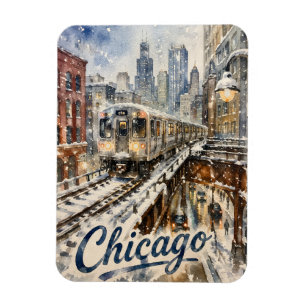 Magnet Flexible Train de la Chicago El dans la neige d'hiver