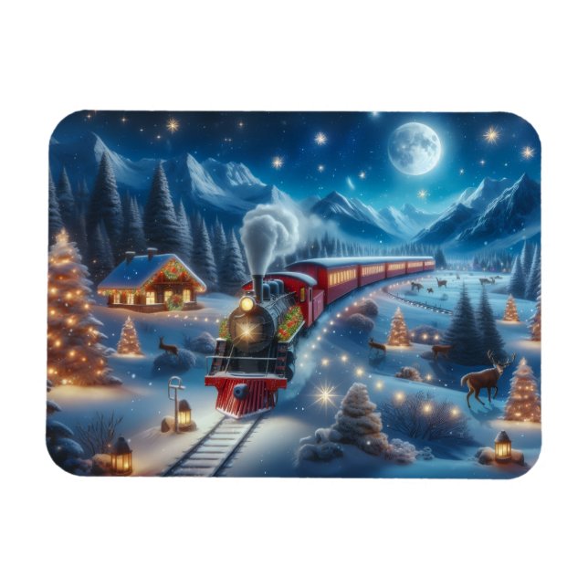 Magnet Flexible Train de Noël magique dans un paysage enneigé (Horizontal)