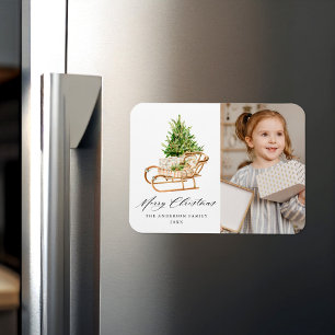 Magnet Flexible Traîneau de Noël à l'aquarelle Bohème Photo