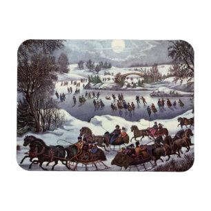 Magnet Flexible Traîneaux de Noël vintage, Central Park en hiver