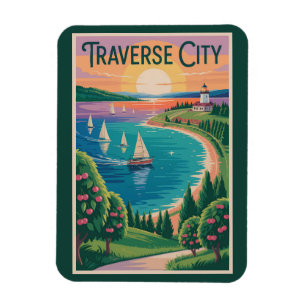 Magnet Flexible Traverse City Lac Michigan Illustration Voyage