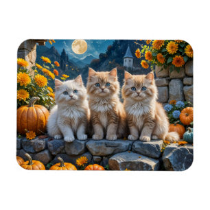 Magnet Flexible Trois chatons d'automne à la luffée avec Citrouill