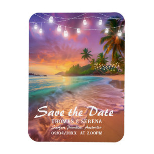 Magnet Flexible Tropical Sunset Beach QR Code Enregistrer La Date