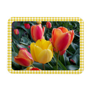 Magnet Flexible Tulipes à carreaux Gingham jaune Photo de jardin