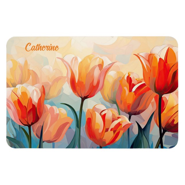 Magnet Flexible Tulipes d'aquarelle de nom personnalisé (Horizontal)