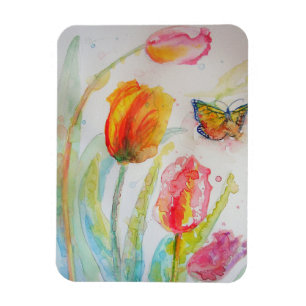 Magnet Flexible Tulipes de tulipes rose Fleurs florales Aquarelle
