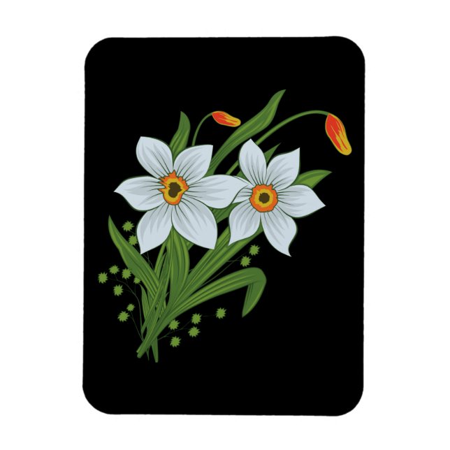 Magnet Flexible Tulipes et jonquilles Fleurs Fond noir (Vertical)