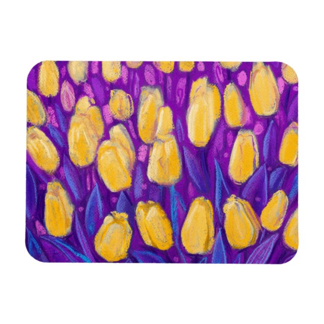 Magnet Flexible Tulipes Jaunes Fleurs de printemps de terrain pein (Horizontal)
