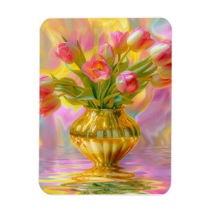 Magnet Flexible Tulipes roses vibrantes dans le Vase d'or