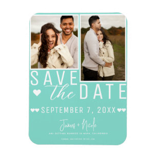 Magnet Flexible Turquoise Bleu Vert Enregistrer la Date 2 Photo Ma