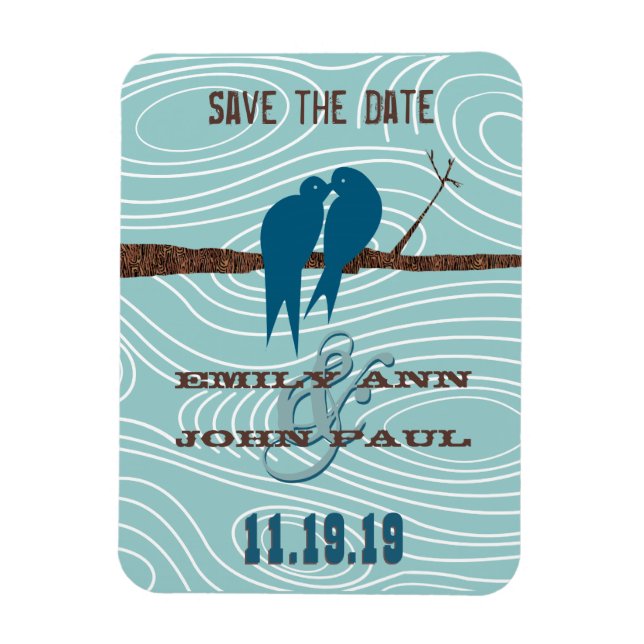 Magnet Flexible Turquoise Cute Kissing Inséparables assis dans un  (Vertical)