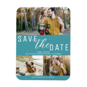 Magnet Flexible Turquoise Enregistrer la date Mariage 3 Photos