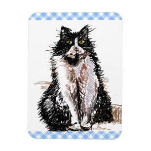 Magnet Flexible Tuxedo Cat Cute Drawing Black and White Cats