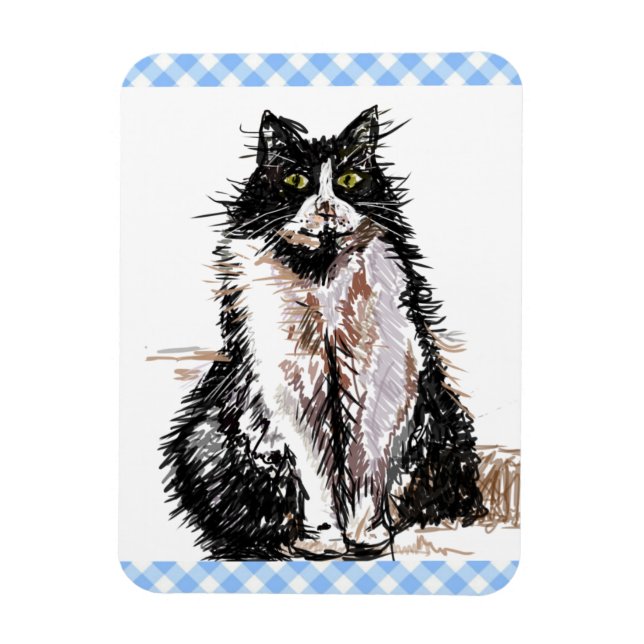 Magnet Flexible Tuxedo Cat Cute Drawing Black and White Cats (Vertical)