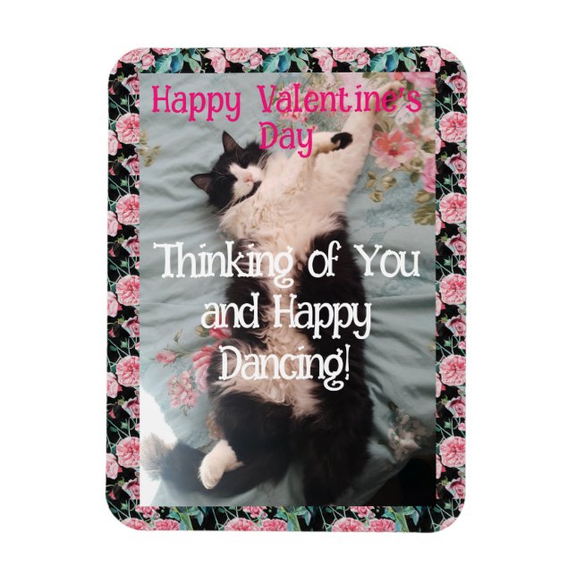 Magnet Flexible Tuxedo Cat Cute Funny Valentines Day Happy Dance (Vertical)
