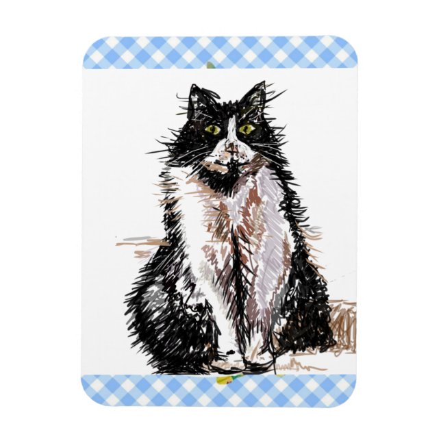 Magnet Flexible Tuxedo Chat Cute Dessin Black White Chats (Vertical)