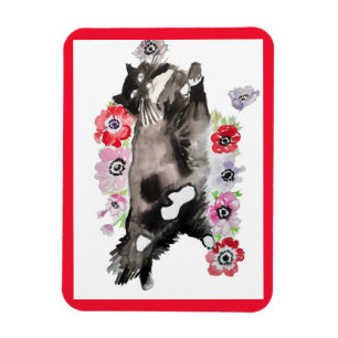 Magnet Flexible Tuxedo Chat Cute Jolie Fleurs Chats Aquarelle
