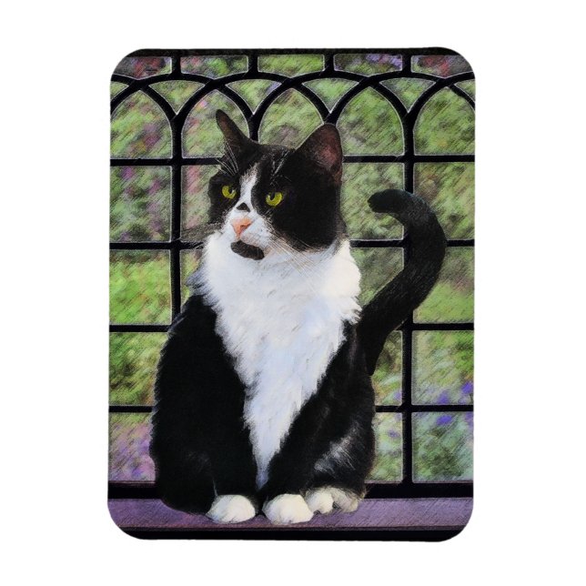 Magnet Flexible Tuxedo Chat dans la peinture de fenêtre Art animal (Vertical)