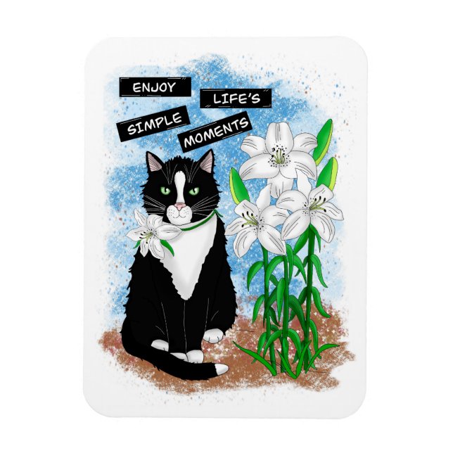 Magnet Flexible Tuxedo Chat et Lilies | Devis inspirant (Vertical)