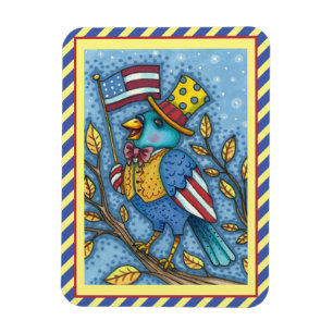 MAGNET FLEXIBLE TWEET DE MERLE DU QUATRE JUILLET, DRAPEAU AMÉRICAI