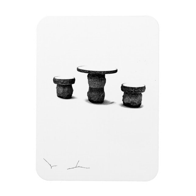 Magnet Flexible Two Stone Round Benches Snow Photo (Vertical)