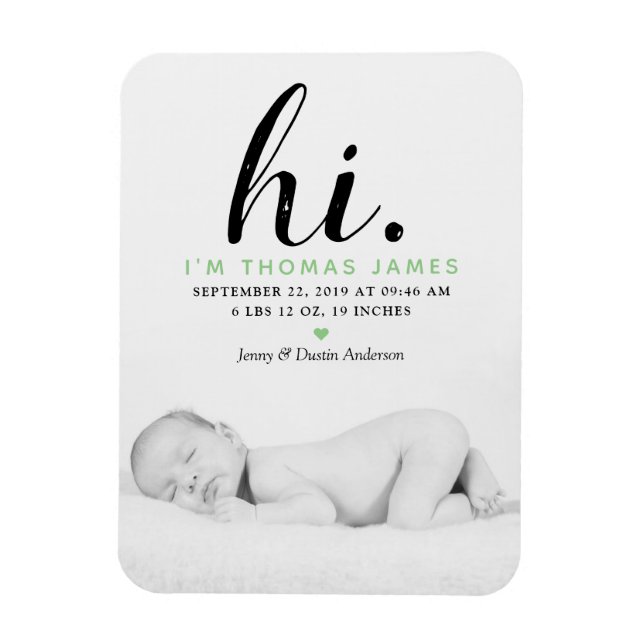 Magnet Flexible Typographe moderne "Salut". Photo Birth Announceme (Vertical)